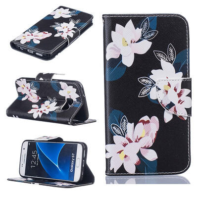 

Black lily Design PU Leather Flip Cover Wallet Card Holder Case for SAMSUNG GALAXY S7