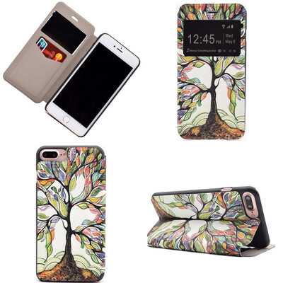 

Colorful Tree Design PU Leather Flip Cover Wallet Card Holder Case for iPhone 7 Plus