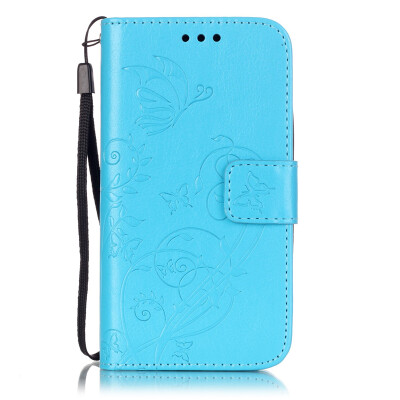 

Blue Flower Design PU Leather Flip Cover Wallet Card Holder Case for MOTO E2