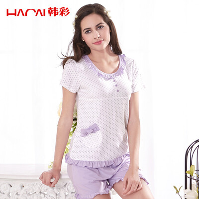 

Han Choi HACAI pajamas women short-sleeved modal cotton lotus leaf female home service suit light purple 175100