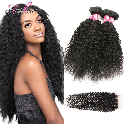 

Brazilian Virgin Hair With Closure Kinky Curly Human Hair Bundles With Lace Closure Brazilian Virgin Hair 4 Bundles With Closure