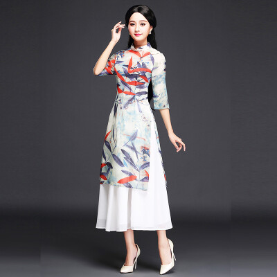 

MAXWAY Women&39s Wear 2017 Spring Chinese Wind Cheongsam Retro Chinese Style Improved Daily Sleeve Temperament Dresses MW034 Color M