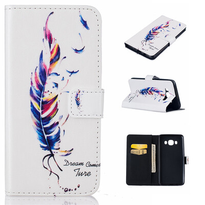 

Blue plumes Design PU Leather Flip Cover Wallet Card Holder Case for Samsung Galaxy J5 2016J510