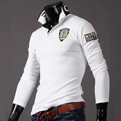 

Summer New Leisure Fashion Tide-korean Printing Embroidery Men's Long Sleeve Slim Joker Polo T-shirt