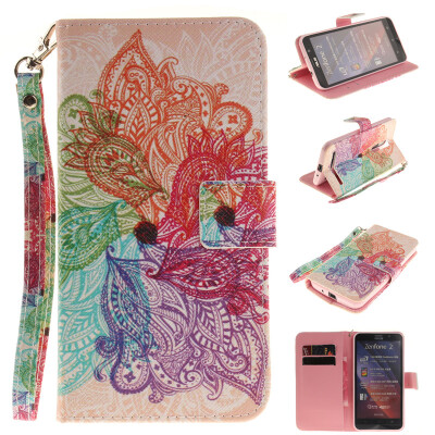 

Colorful flowers Design PU Leather Flip Cover Wallet Card Holder Case for ASUS ZenFone 2 ZE551ML