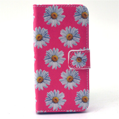 

White flowers Design PU Leather Flip Cover Wallet Card Holder Case for IPHONE 5