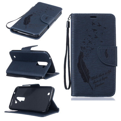 

Dark blue Feathers and birds Style Embossing Classic Flip Cover with Stand Function and Credit Card Slot for LG K10