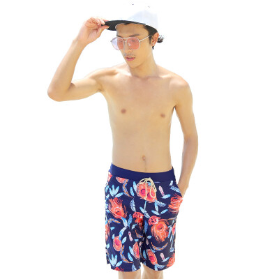 

QIHAI (QIHAI) beach pants men's swim trunks fashion handsome dry and wet dual-use comfortable soft five-point hot spring bathing suit 7827-3 blue color XL