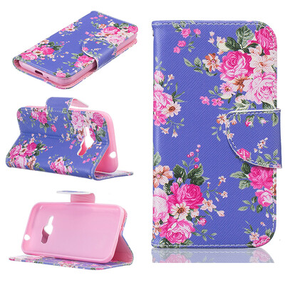 

Purple flowers Design PU Leather Flip Cover Wallet Card Holder Case for SAMSUNG Galaxy J1 2016/J120F