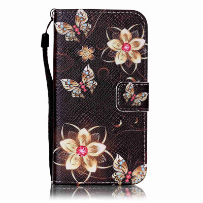 

Gold Butterfly Flower Design PU Leather Flip Cover Wallet Card Holder Case for SAMSUNG S5