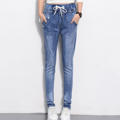 

VIVAHEART Korean casual elastic elastic waist Harlan cowboy trousers female feet pants VWKN173239 light blue 27