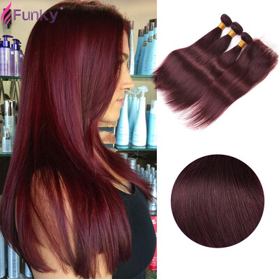 

7A Mink Brazilian Straight Hair With Closure Wine Red Bundles With Closure 99J Burgundy Straight Weave With Closure 4 Pcs Lot