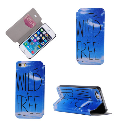 

Wild Free Design PU Leather Flip Cover Wallet Card Holder Case for iPhone 5