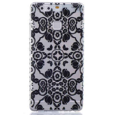 

Black flowers Pattern Soft Thin TPU Rubber Silicone Gel Case Cover for HUAWEI P9