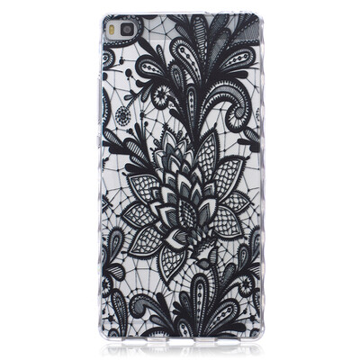 

Black Rose Pattern Soft Thin TPU Rubber Silicone Gel Case Cover for HUAWEI P8