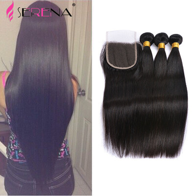 

Rosa Hair Grade 7A Brazilian Virgin Hair With Closure Cheap Straight Hair With Closure Human Hair 3 Bundles