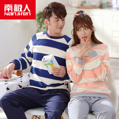 

Antarctic Nanjiren cotton pajamas home service men&women couples pajamas can wear long sleeves sets of cotton leisure home service suit female large bar L