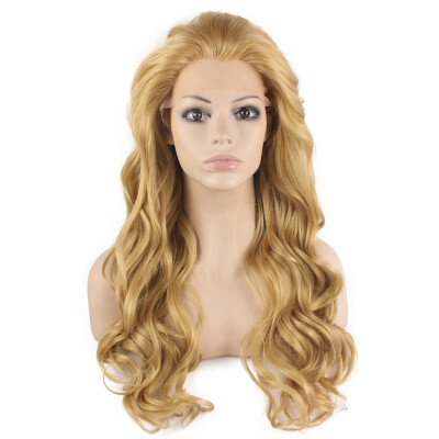 

Long Wavy Ash Blonde Hand Tied Synthetic Hair Natural Lace Front Wig