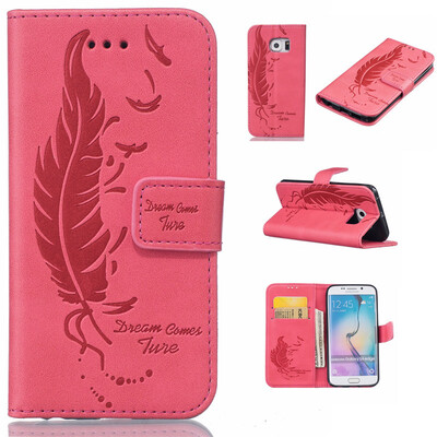 

Light red Plumes and birds Embossed PU Leather Wallet Case Classic Flip Cover with Stand Function and Credit Card Slot for SAMSUNG