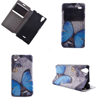 

Blue Butterfly Design Кожа PU откидной крышки Кошелек для карты памяти Чехол для Wiko Rainbow Lite