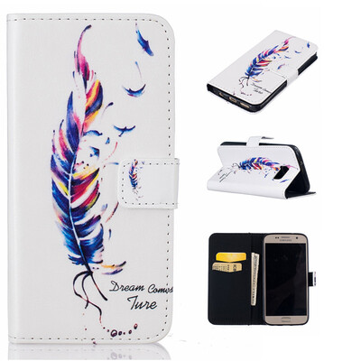 

Blue plumes Design PU Leather Flip Cover Wallet Card Holder Case for SAMSUNG Galaxy S7