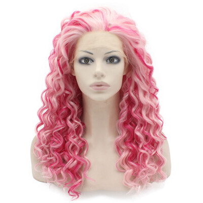 

Iwona Synthetic Hair Lace Front Long Curly Two Tone Pink Wig