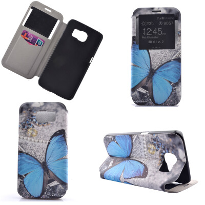 

Blue Butterfly Design PU Leather Flip Cover Wallet Card Holder Case for Samsung Galaxy S7 Edge