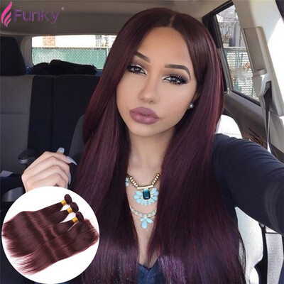 

HOT7A Malaysian Straight Hair With Closure 99j 3 Bundles Red Human Hair Bundles Red Burgundy Weave Lace Closure With Boundles