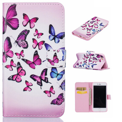 

Pink and blue butterfly Design PU Leather Flip Cover Wallet Card Holder Case for IPHONE 7