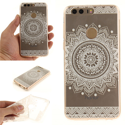 

White mandala Pattern Soft Thin TPU Rubber Silicone Gel Case Cover for HUAWEI Honor 8