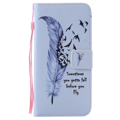 

Blue Feather Design PU Leather Flip Cover Wallet Card Holder Case for HUAWEI HONOR 5X