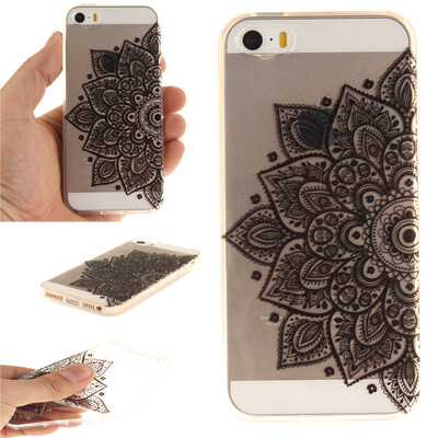 

Black half flower Pattern Soft Thin TPU Rubber Silicone Gel Case Cover for IPHONE 55S5SE