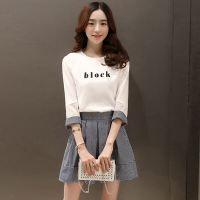 

Sibo homes 2017 Korean version of the sweet fashionable seven-point sleeve short jacket Slim temperament short skirt skirt skirt S71R0548A678L on the white under the blue