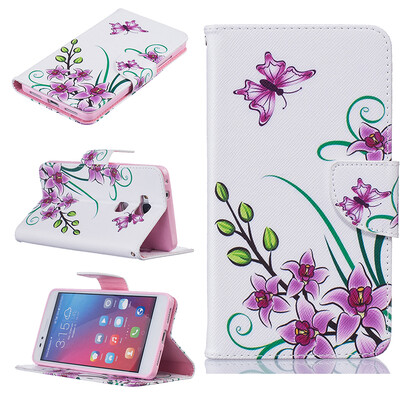 

Pink butterfly Design PU Leather Flip Cover Wallet Card Holder Case for HUAWEI Honor 5X