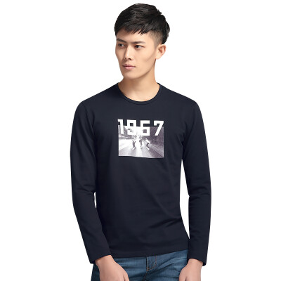 

Red beans Hodo men business casual simple fashion digital print men's round neck long sleeve T shirt S5 black 180 / 96A