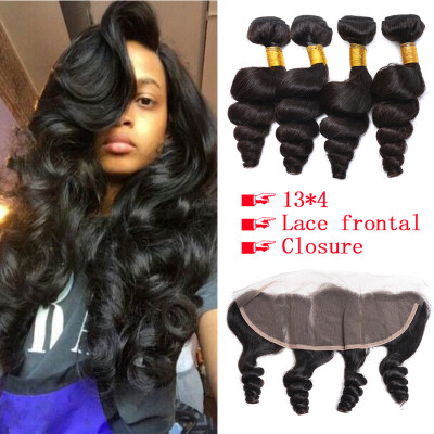 

7A Ear To Ear Lace Frontal With Bundles Loose Wave Brazilian Virgin Hair With Lace Frontal 13x4 With 4 Bundles Hair Weaves