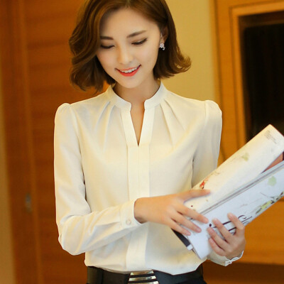 

Xian Ya women&39s self-cultivation temperament was thin Korean version of the wild V-neck straight shirt shirt zx16021712 white