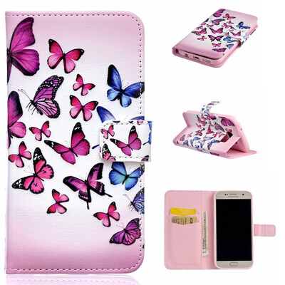 

Pink&blue butterfly Design PU Leather Flip Cover Wallet Card Holder Case for SAMSUNG GALAXY S7