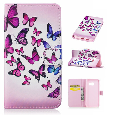 

Pink&blue butterfly Design PU Leather Flip Cover Wallet Card Holder Case for Samsung Galaxy A5 2017A520