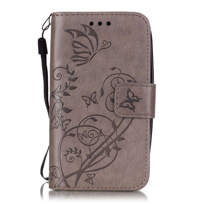

Gray Flower Design PU Leather Flip Cover Wallet Card Holder Case for SAMSUNG S7