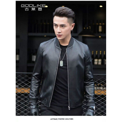 

Mens leather jacket long sleeve autumn witer clothing genuine sheepskin motocycle coat real leather the newest simple style