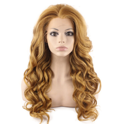 

Long Wavy Blonde Mix Brown Lace Front Synthetic Hair Wig Natural