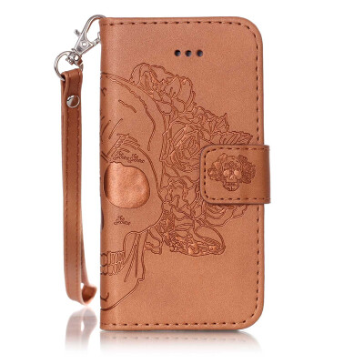 

Brown Skull Design PU Leather Flip Cover Wallet Card Holder Case for IPHONE 6S