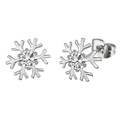 

Yoursfs® Cute Snowflake with Clear Crystal Stud Rose-gold Earrings for Little Girl