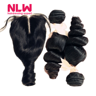 

N..W. 10A Brazilian virgin human hair 4 bundles with closure Loose wave hair weaves with closure