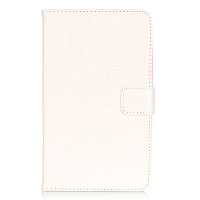 

White Flower Design PU Leather Flip Cover Wallet Card Holder Case for SAMSUNG T815