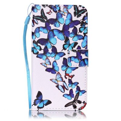 

Blue Butterfly Design PU Leather Flip Cover Wallet Card Holder Case for SAMSUNG S6