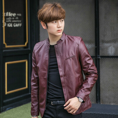 

Le Xiyuan leather business casual collar collar jacket gentleman imitation leather men 1639 wine red