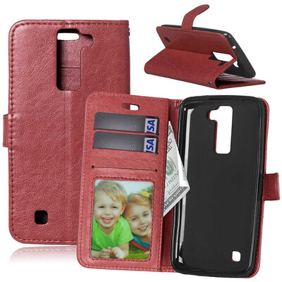 

Brown Style Classic Flip Cover with Stand Function and Credit Card Slot for LG K8