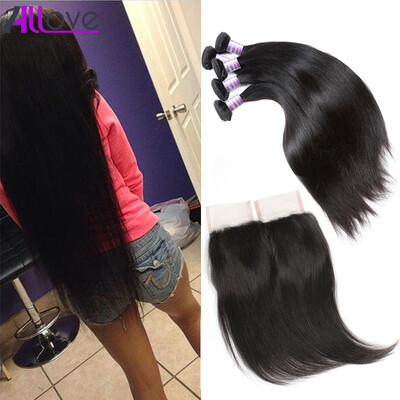 

7A Brazilian Straight Hair With Closure 3 Bundles Brazilian Virgin Hair Straight With Closure Straight Human Hair With Closure